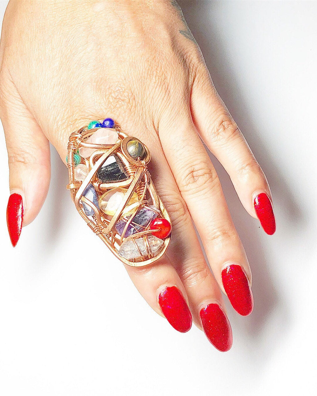 Copper Wire Wrapped Chakra Ring: Mixed Minerals