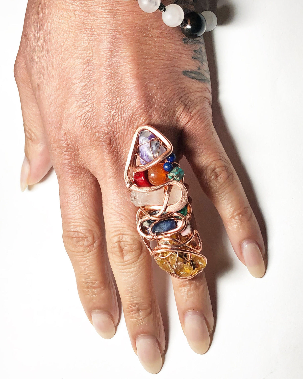 Copper Wire Wrapped Chakra Ring: Mixed Minerals