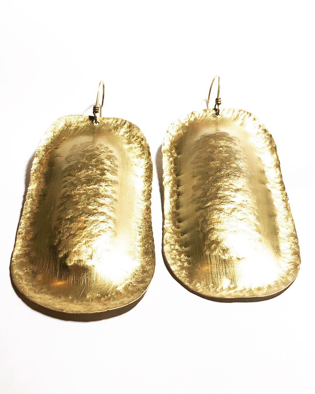 Oblong Hammered Brass Statement Earrings