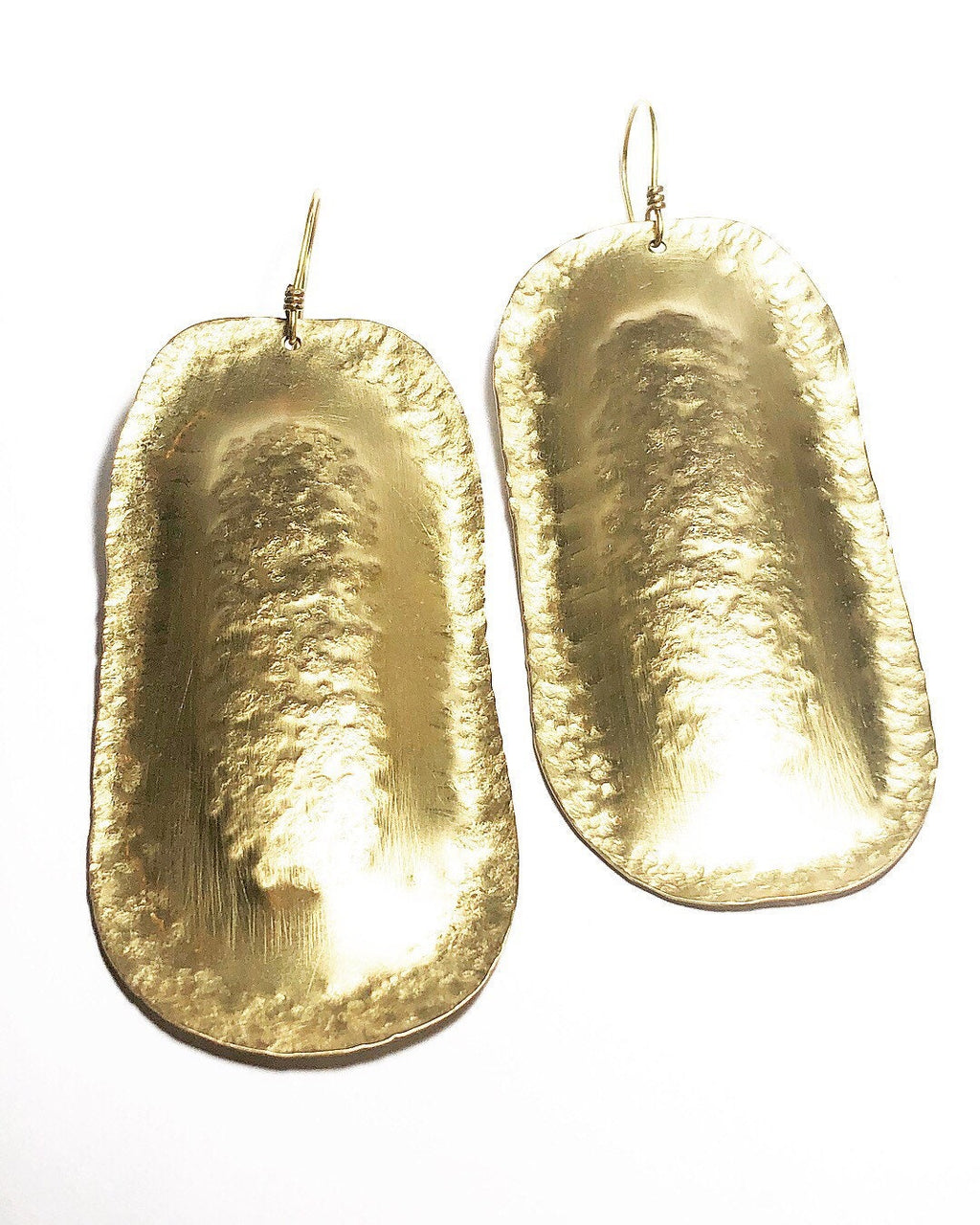 Oblong Hammered Brass Statement Earrings