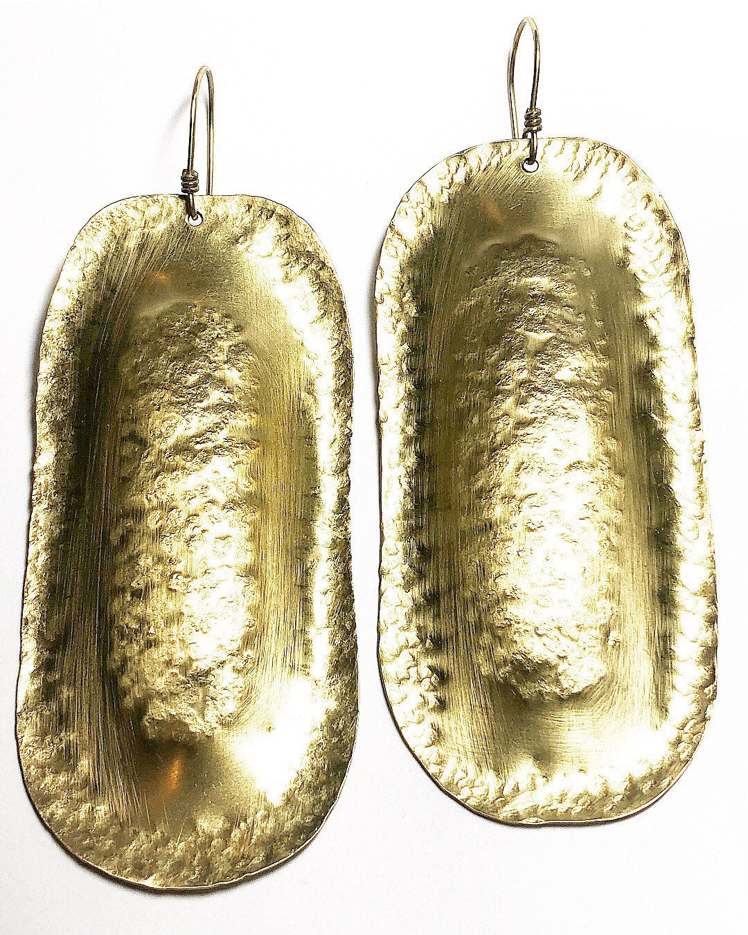 Oblong Hammered Brass Statement Earrings
