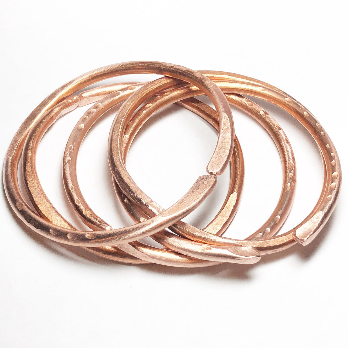 Set of 5 Solid Thick Copper Textured Wrist Bangles
