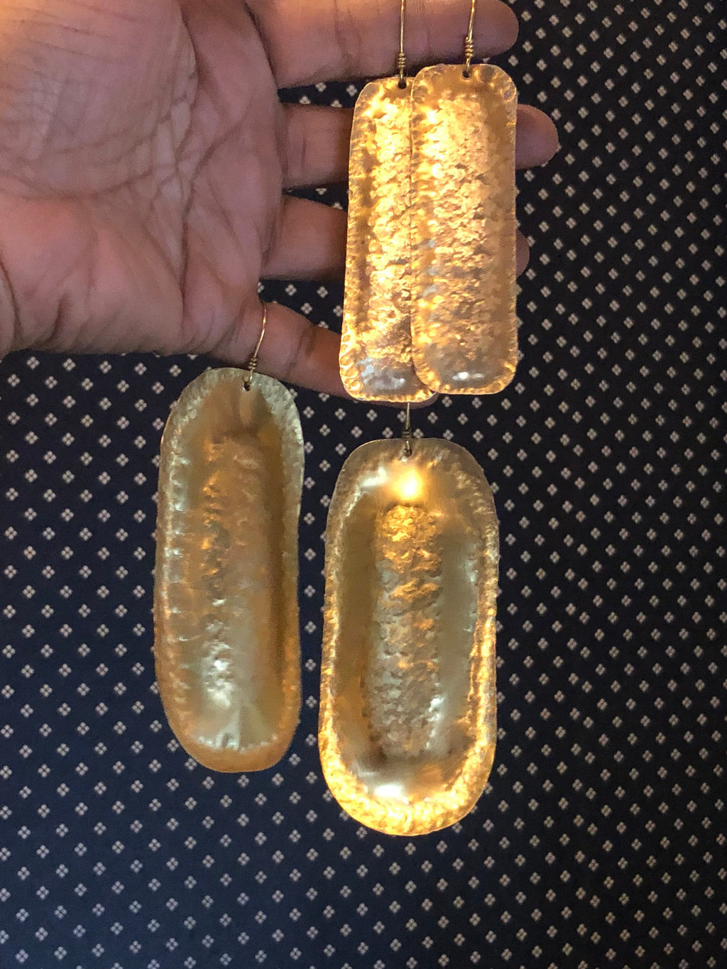 Oblong Hammered Brass Statement Earrings