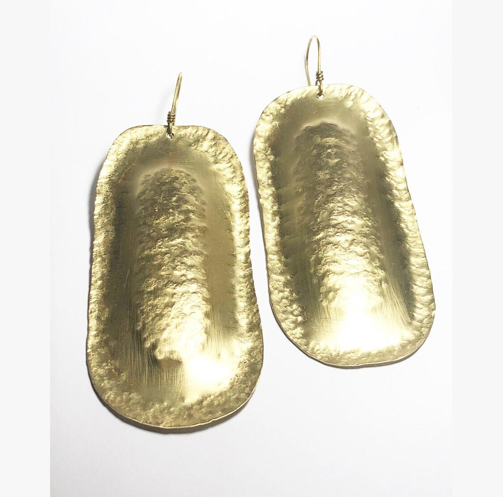 Oblong Hammered Brass Statement Earrings