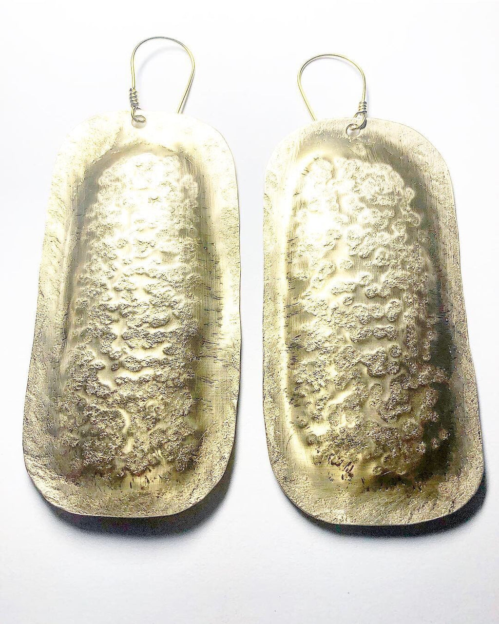 Oblong Hammered Brass Statement Earrings
