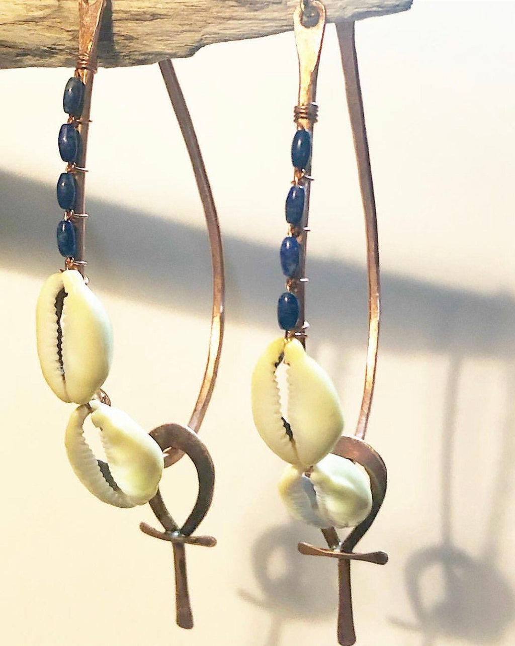 Cowrie Shell Ankh Statement Hoops