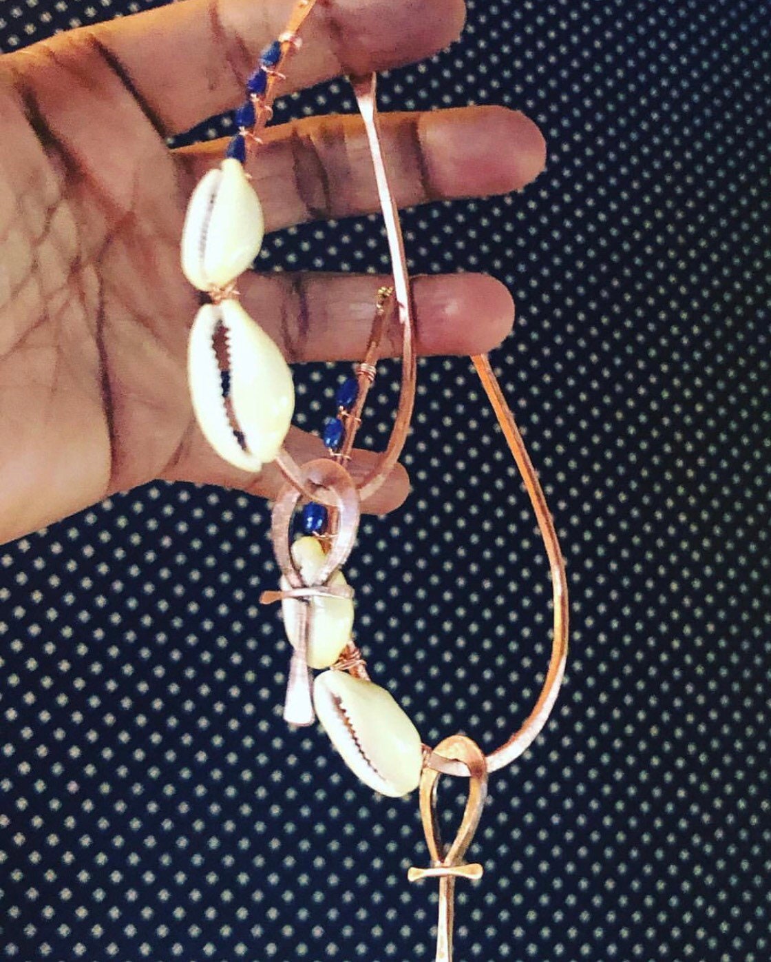 Cowrie Shell Ankh Statement Hoops