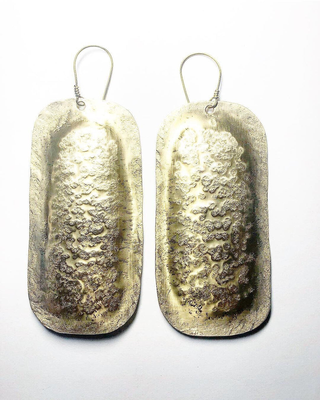 Oblong Hammered Brass Statement Earrings