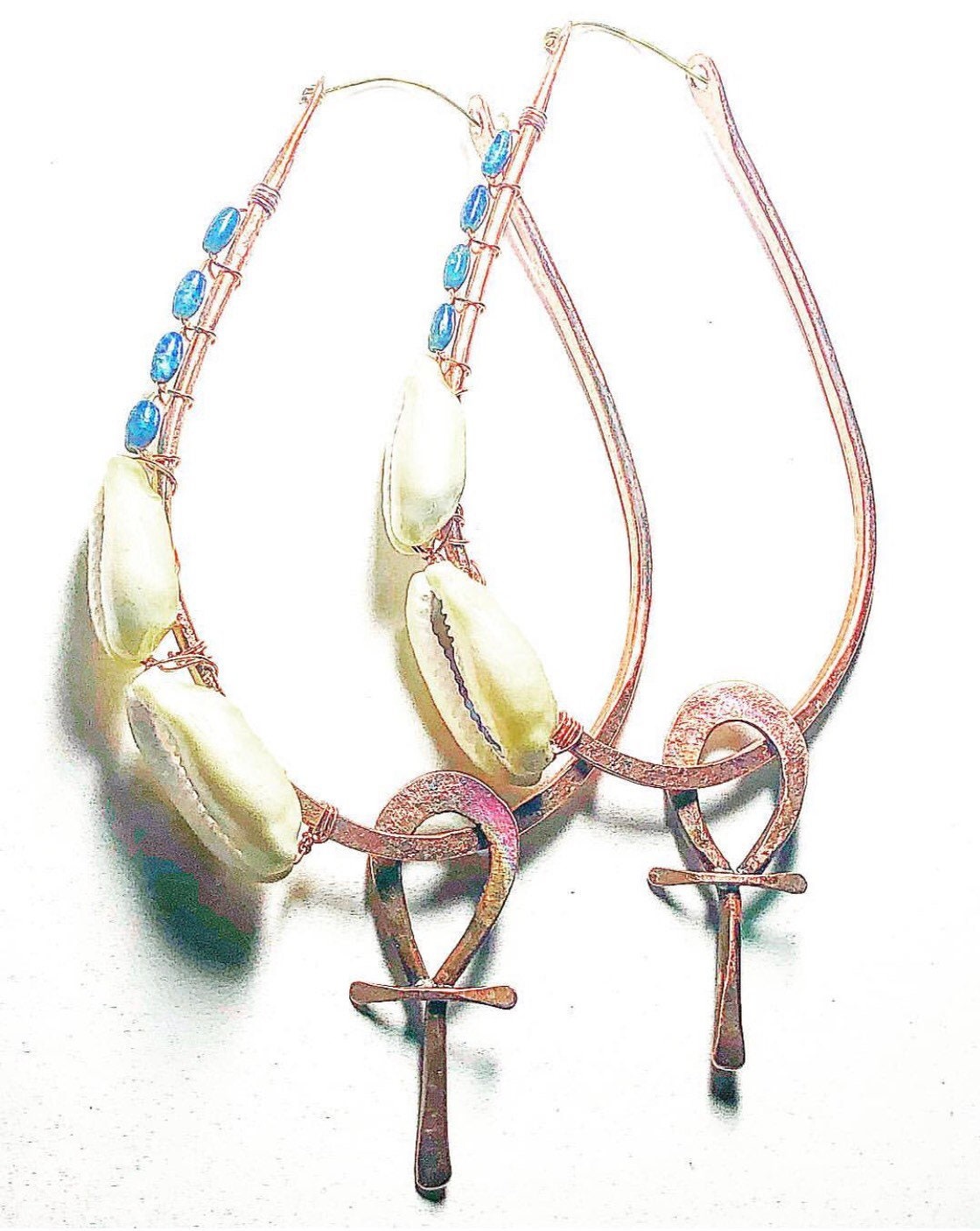 Cowrie Shell Ankh Statement Hoops