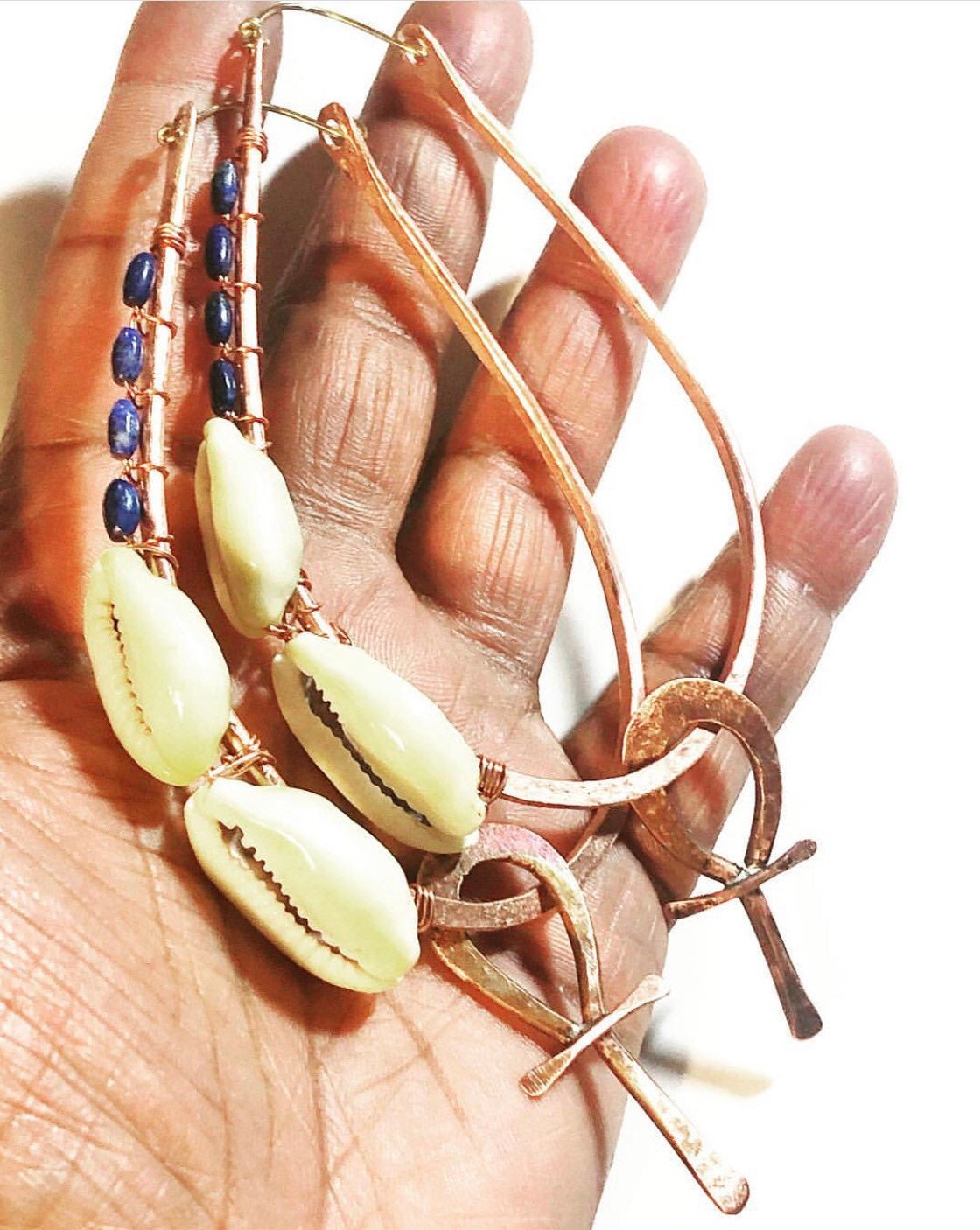 Cowrie Shell Ankh Statement Hoops