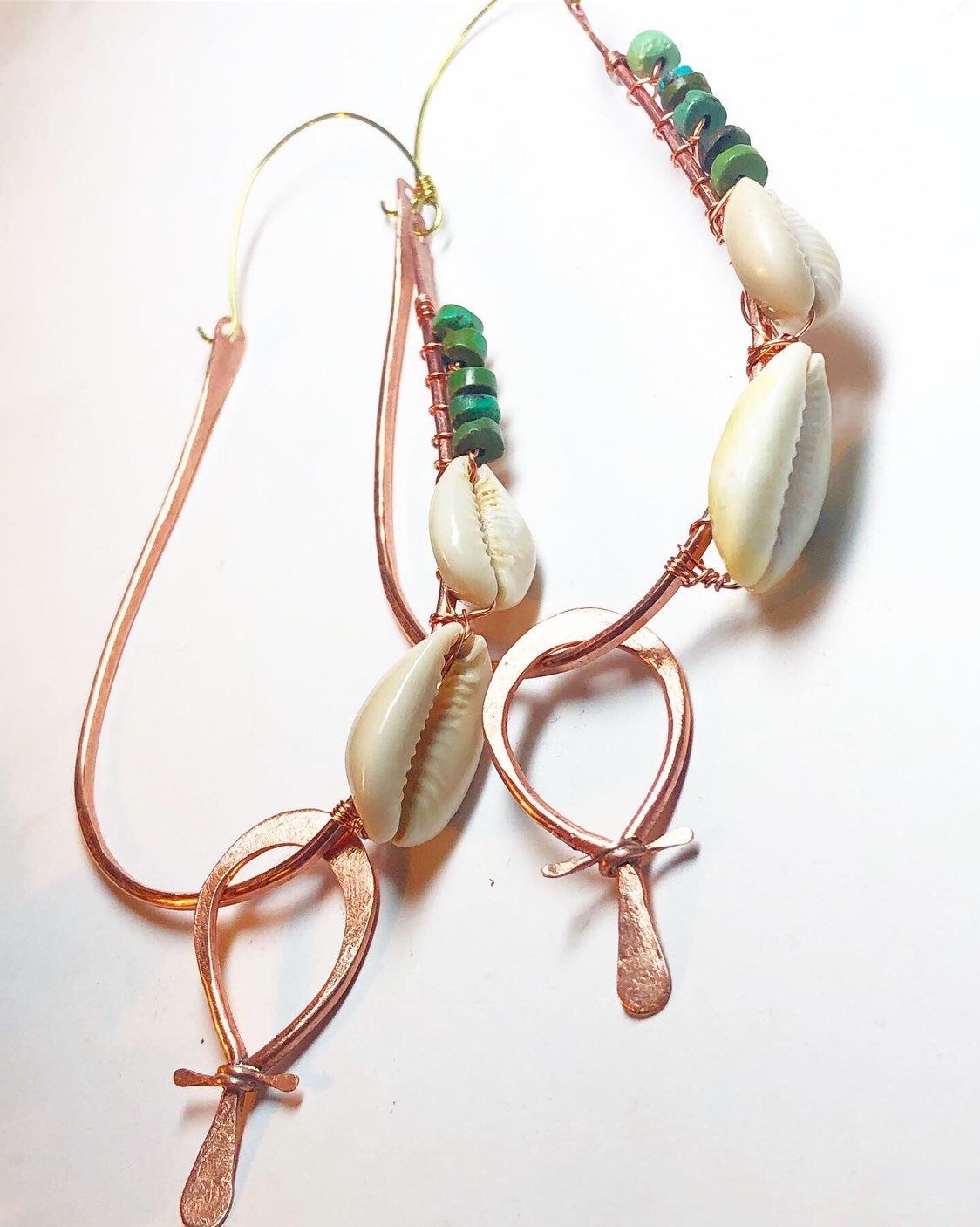 Cowrie Shell Ankh Statement Hoops