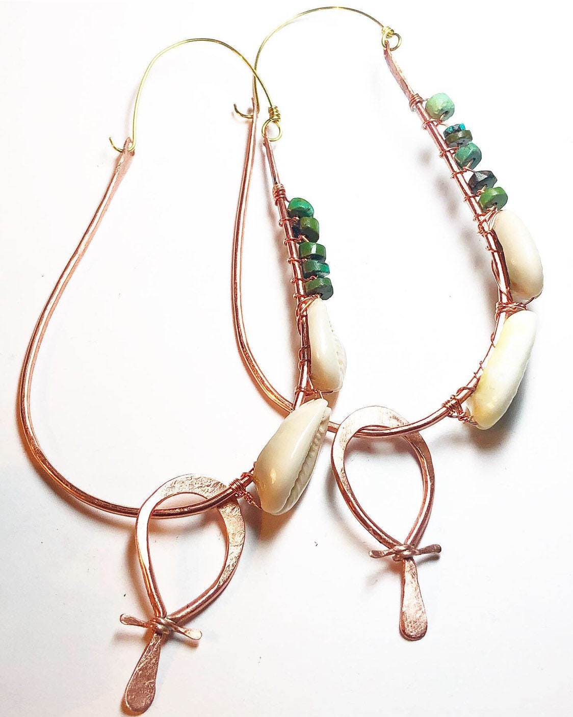 Cowrie Shell Ankh Statement Hoops