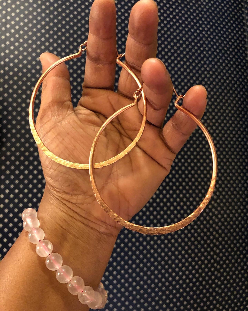Large Hammered Copper Hoop Earrings, Handwrought (4 inch)