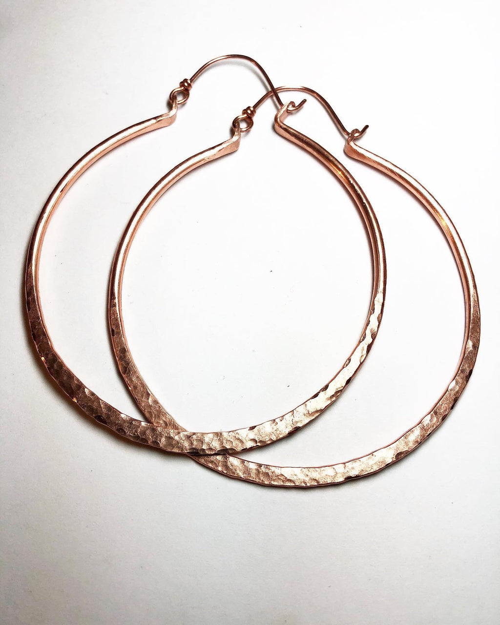 Large Hammered Copper Hoop Earrings, Handwrought (4 inch)