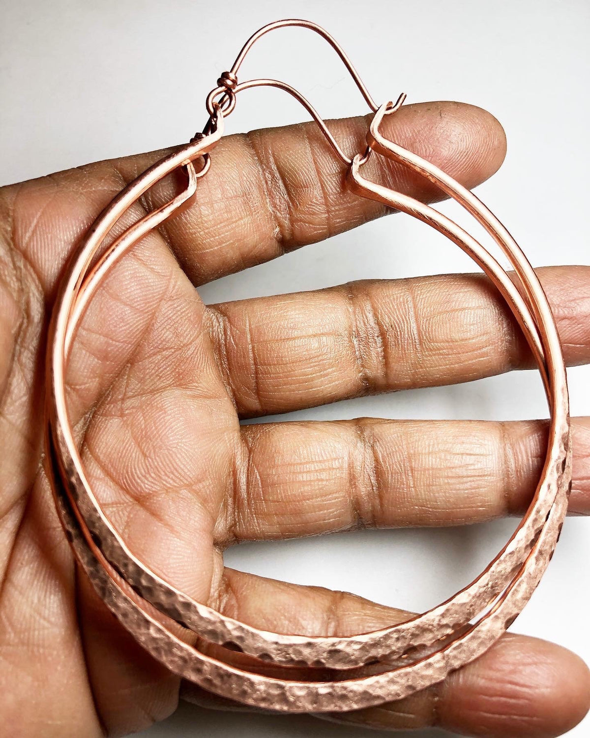 Large Hammered Copper Hoop Earrings, Handwrought (4 inch)