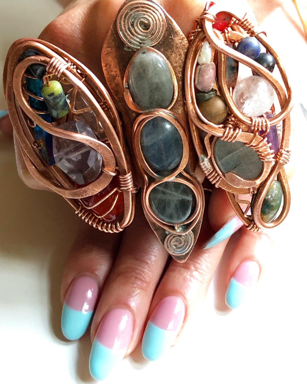 Copper Wire Wrapped Chakra Ring: Mixed Minerals