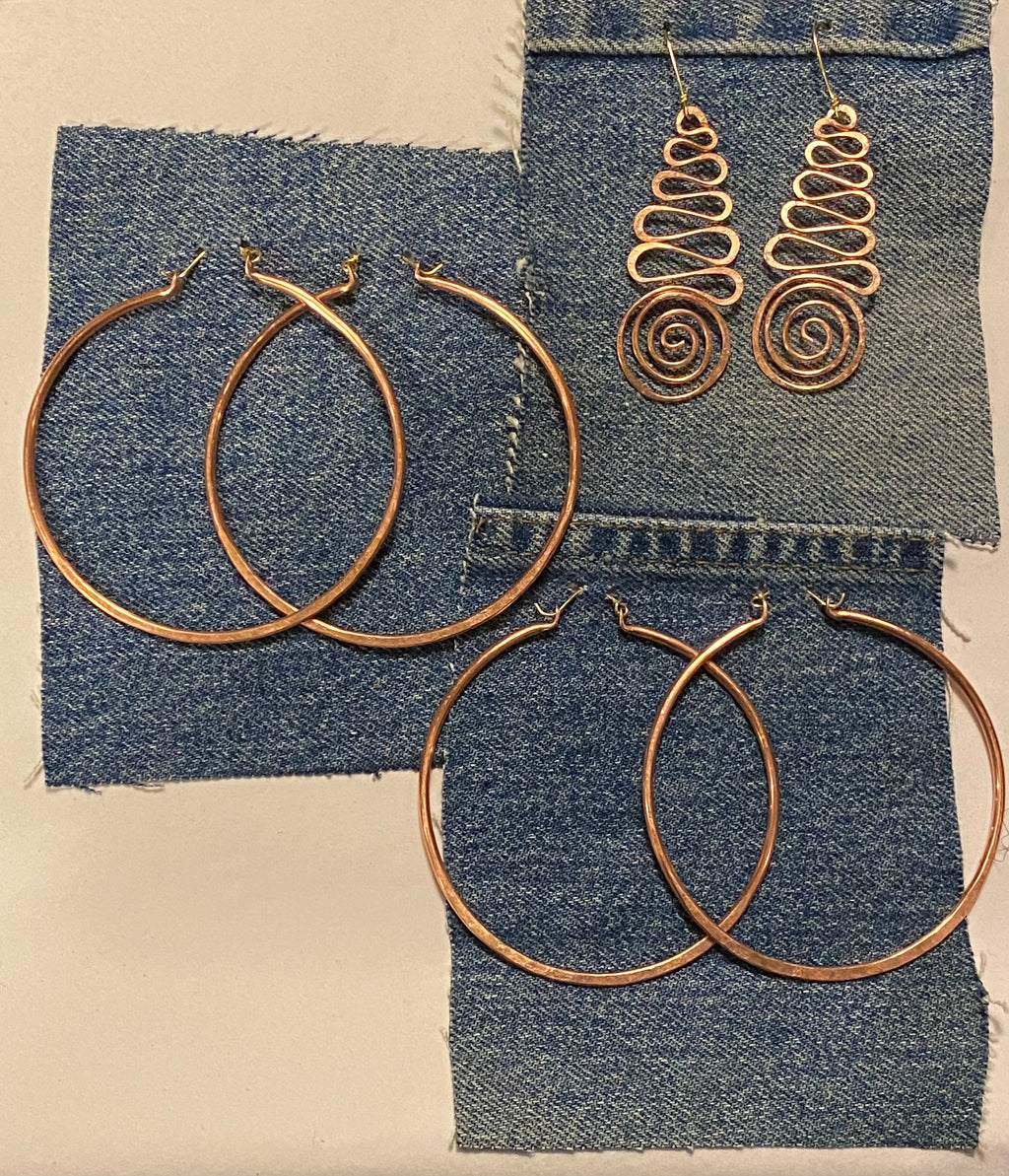 Large Hammered Copper Hoop Earrings, Handwrought (4 inch)