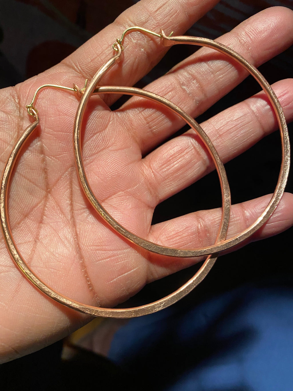 Large Hammered Copper Hoop Earrings, Handwrought (4 inch)
