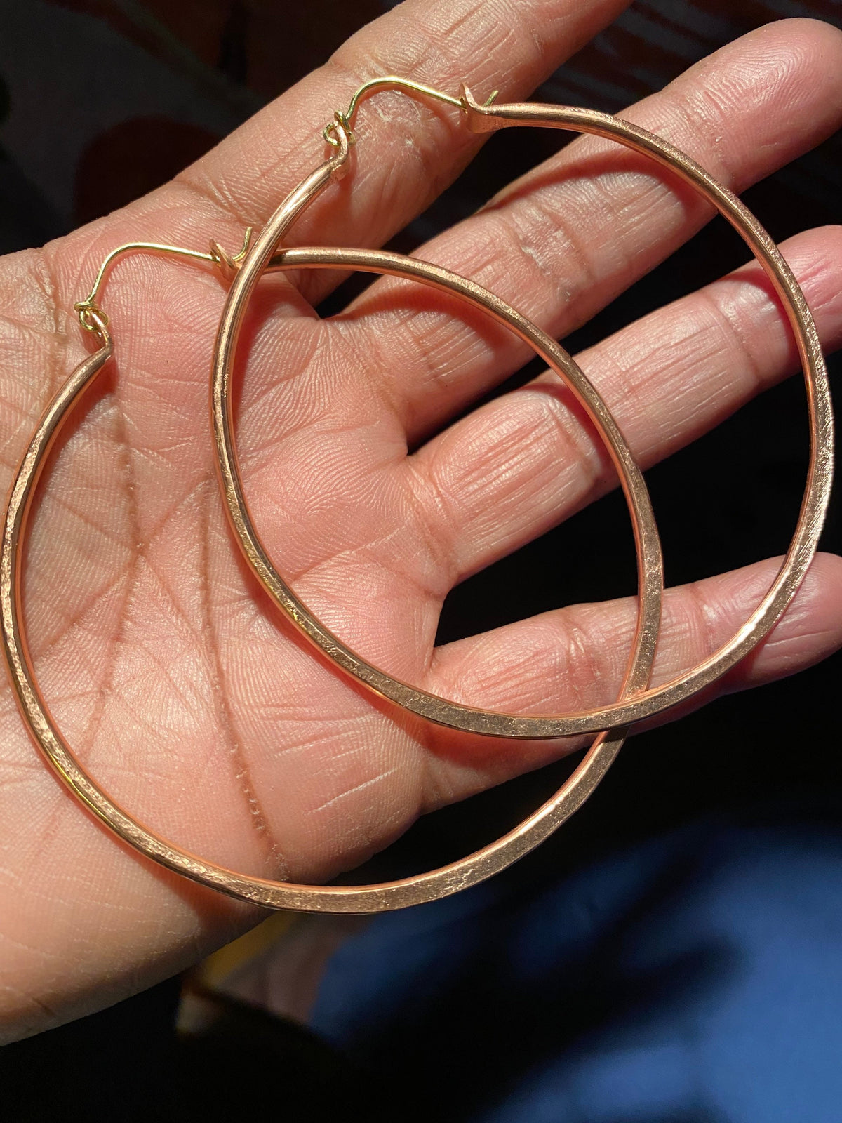 Large Hammered Copper Hoop Earrings, Handwrought (4 inch)