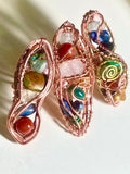 Copper Wire Wrapped Chakra Ring: Mixed Minerals
