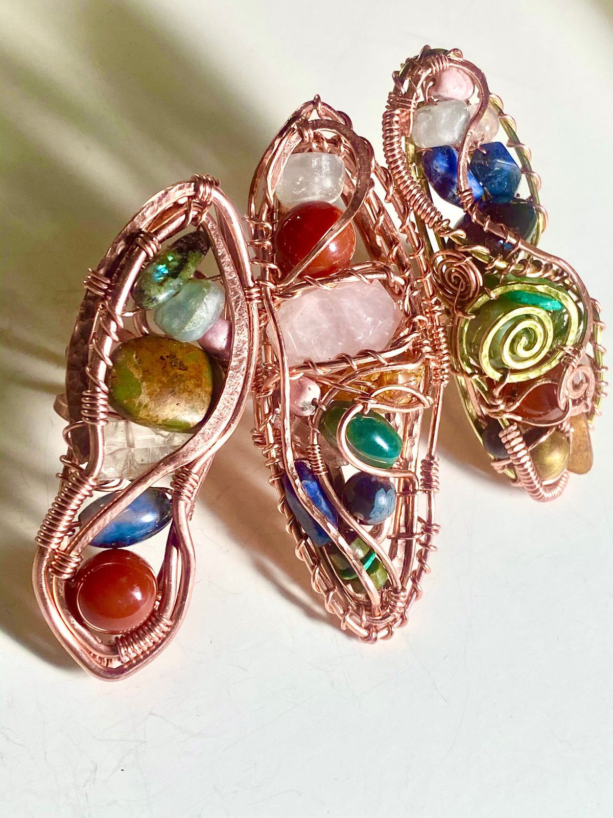 Copper Wire Wrapped Chakra Ring: Mixed Minerals