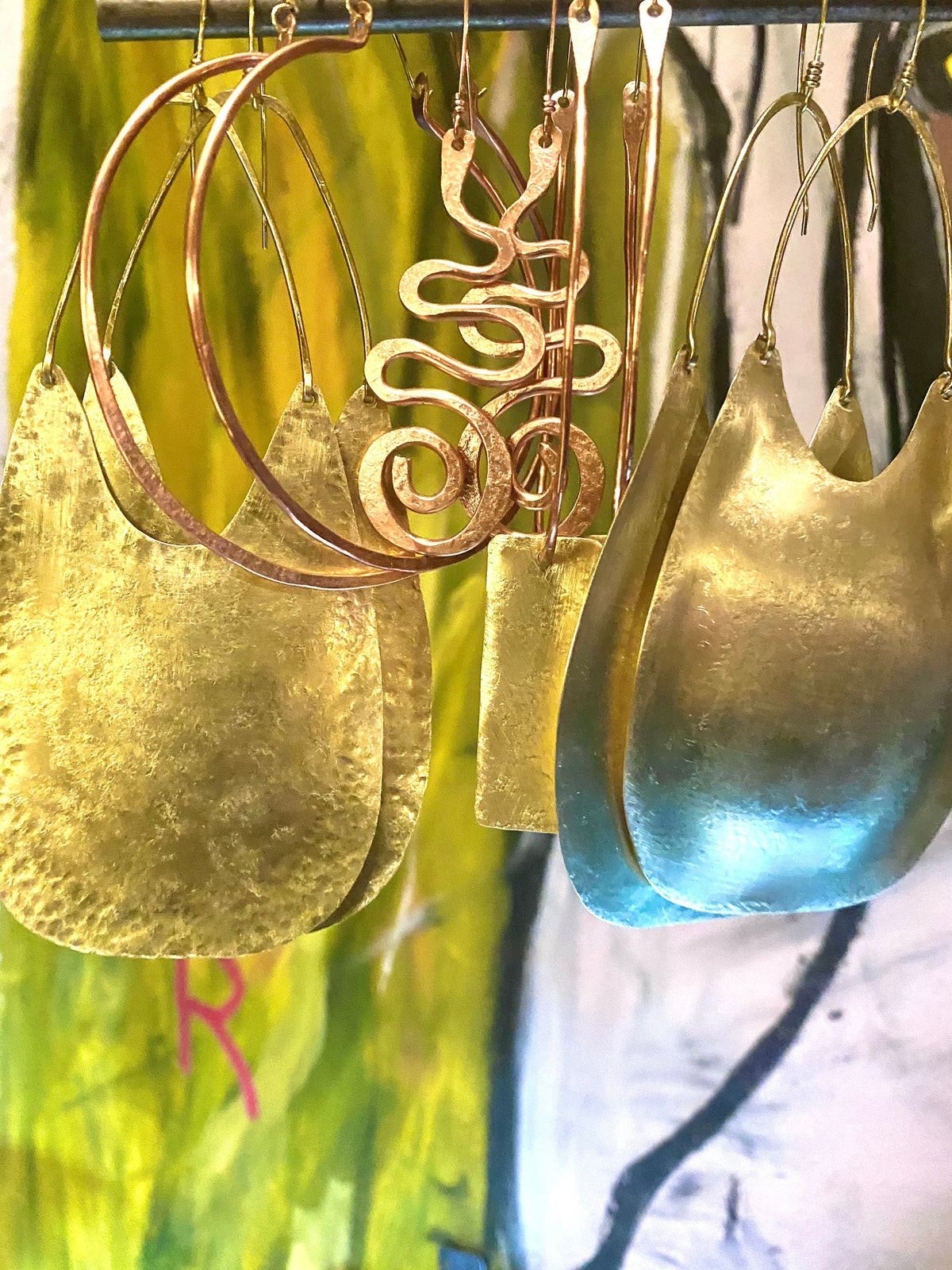 AZUA Gong Brass Statement Shield Earrings