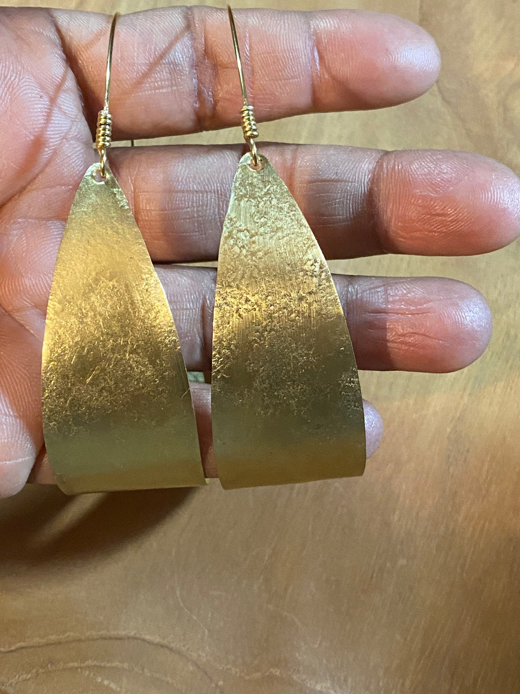 Hammered Brass Eclipse Hoops, Lightweight Handmade Earrings