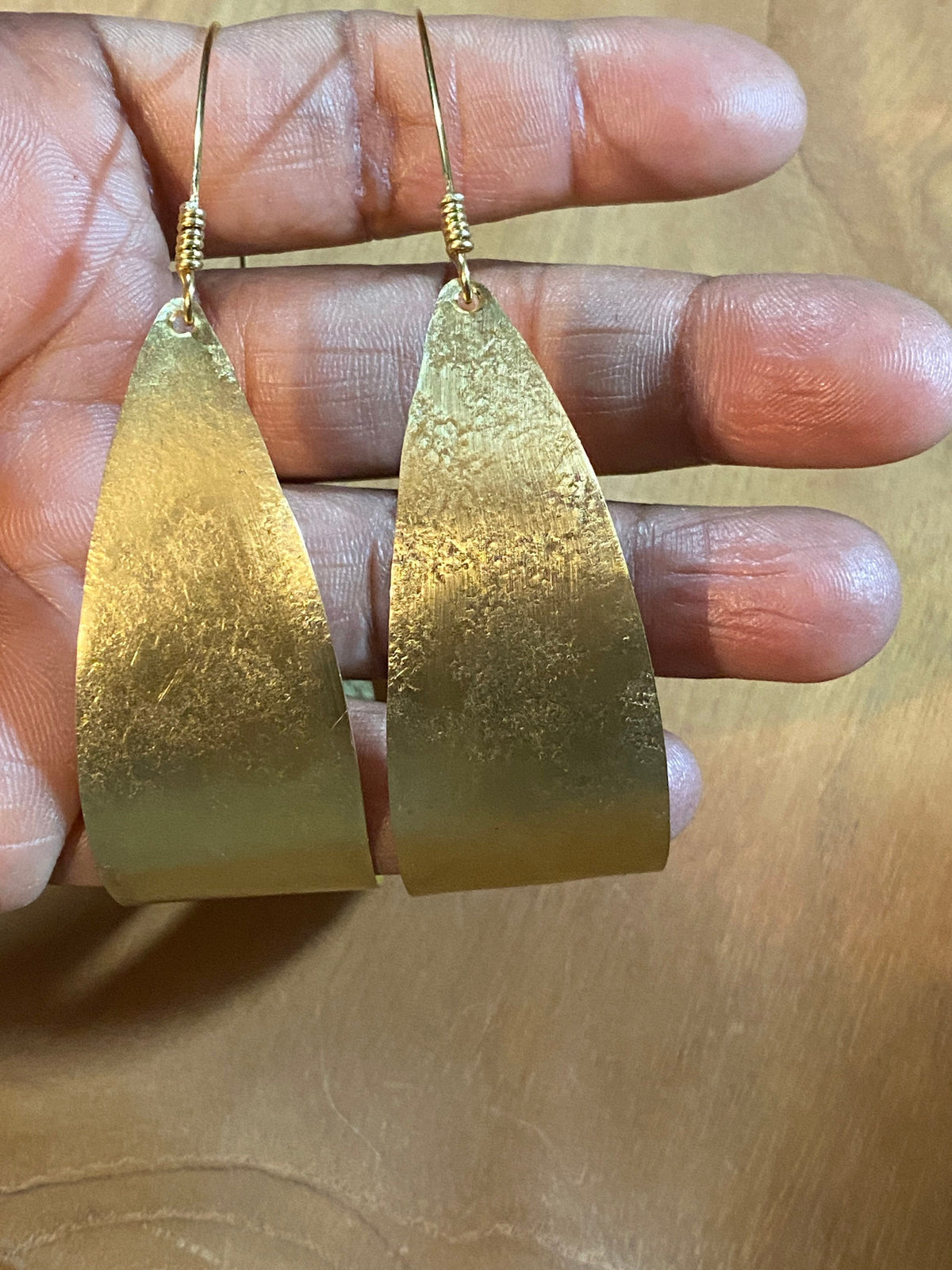 Hammered Brass Eclipse Hoops, Lightweight Handmade Earrings