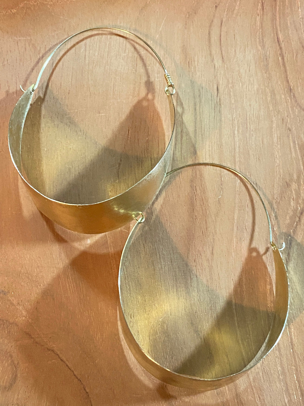 Hammered Brass Eclipse Hoops, Lightweight Handmade Earrings