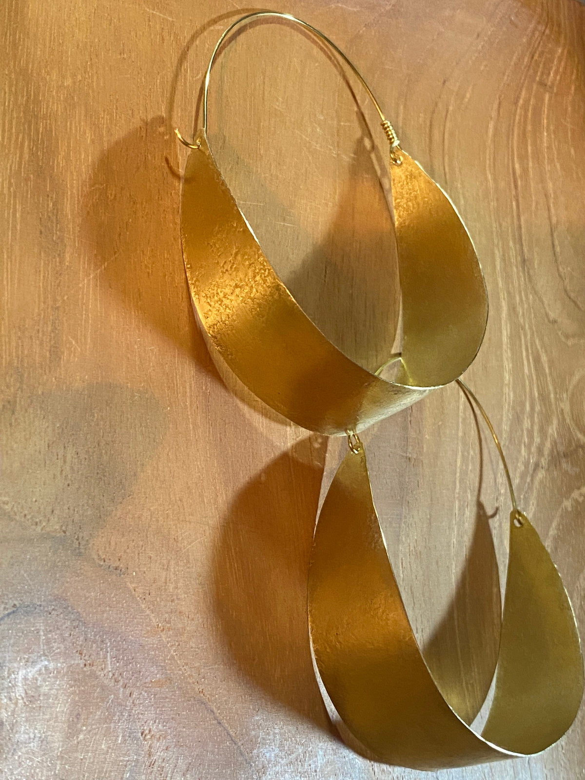 Hammered Brass Eclipse Hoops, Lightweight Handmade Earrings