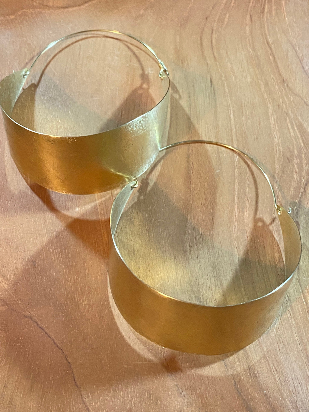 Hammered Brass Eclipse Hoops, Lightweight Handmade Earrings