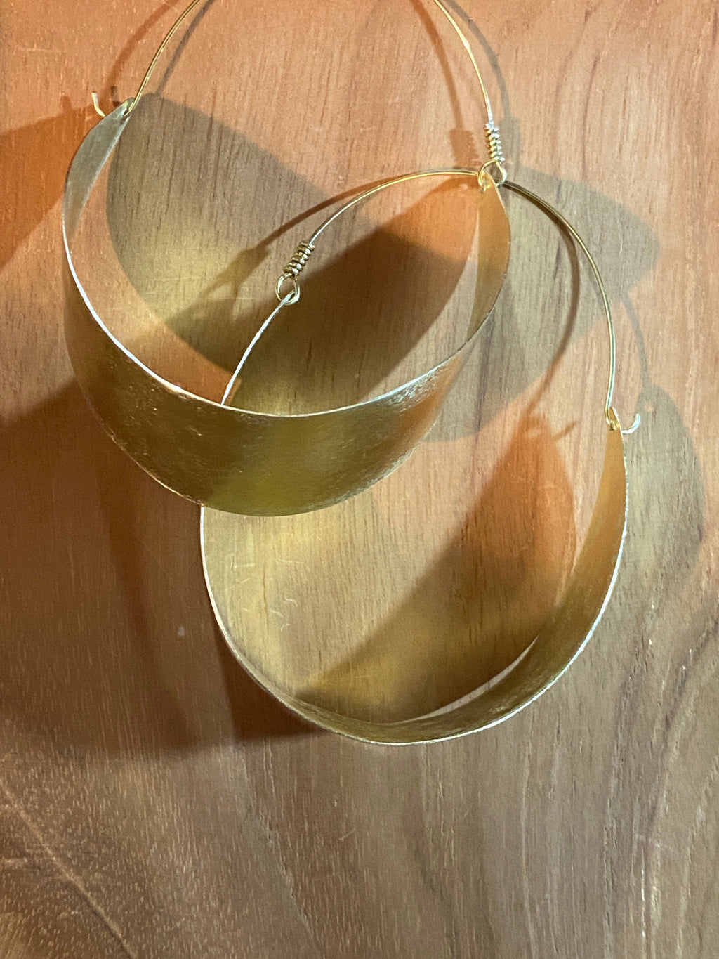 Hammered Brass Eclipse Hoops, Lightweight Handmade Earrings