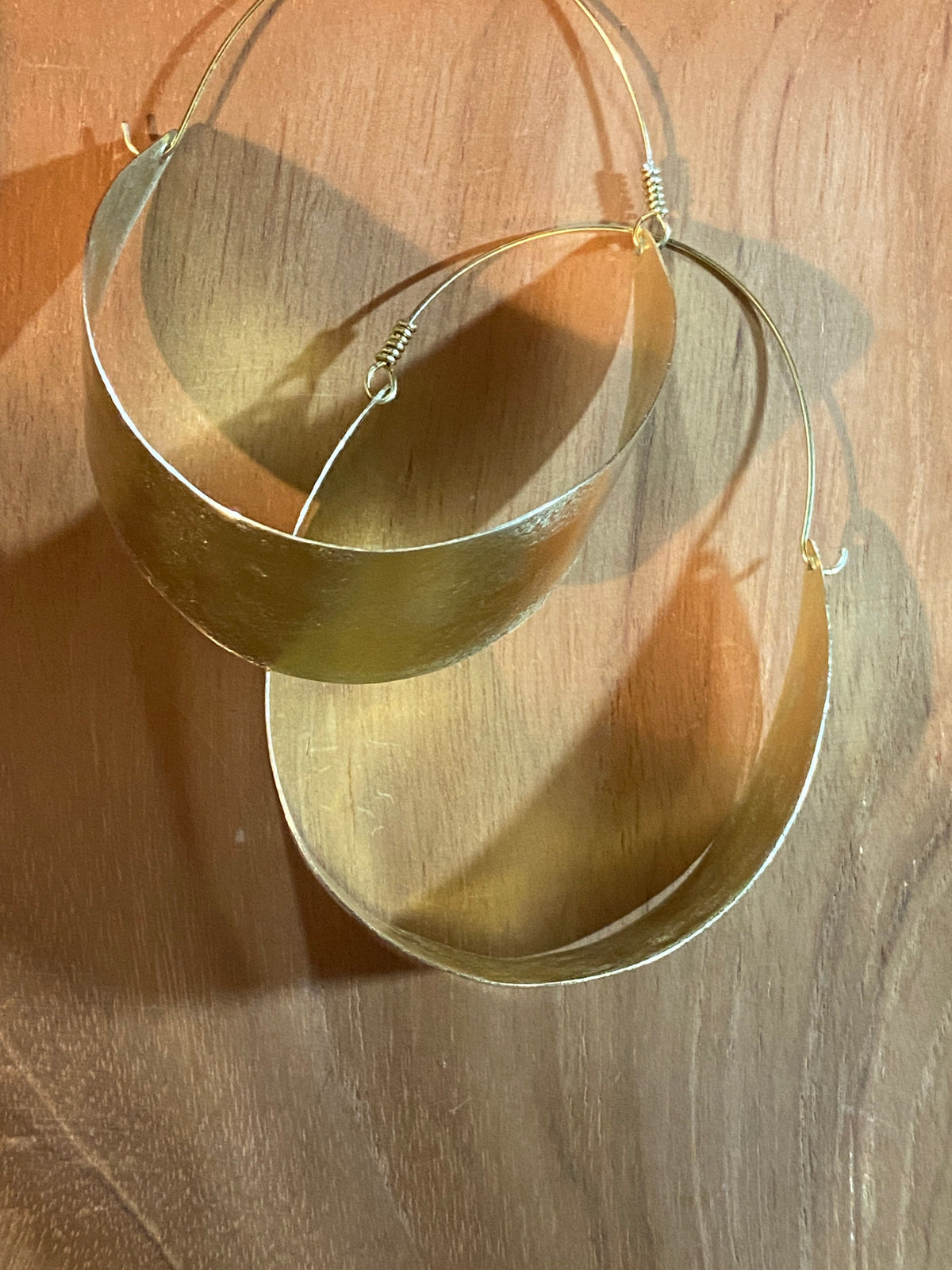 Hammered Brass Eclipse Hoops, Lightweight Handmade Earrings