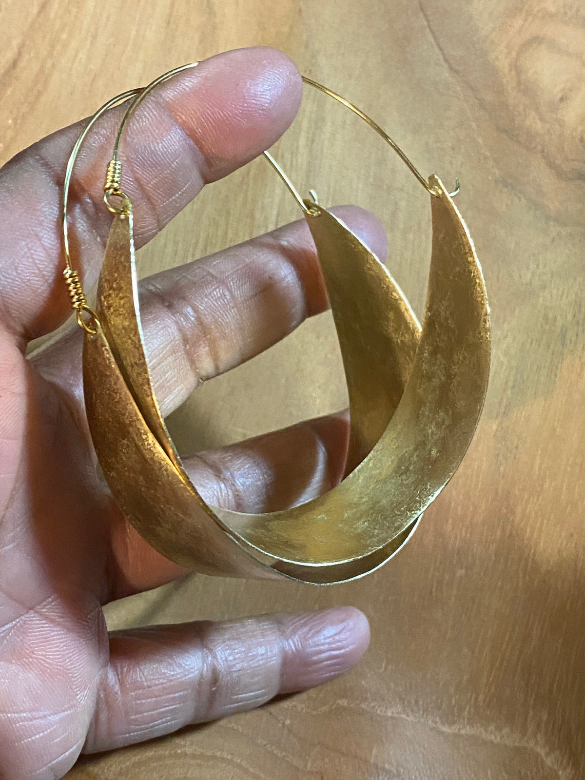 Hammered Brass Eclipse Hoops, Lightweight Handmade Earrings
