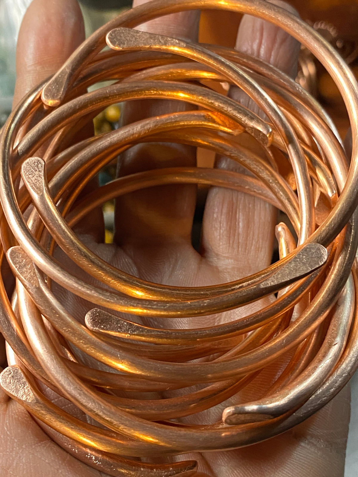 Set of 5 Solid Thick Copper Textured Wrist Bangles