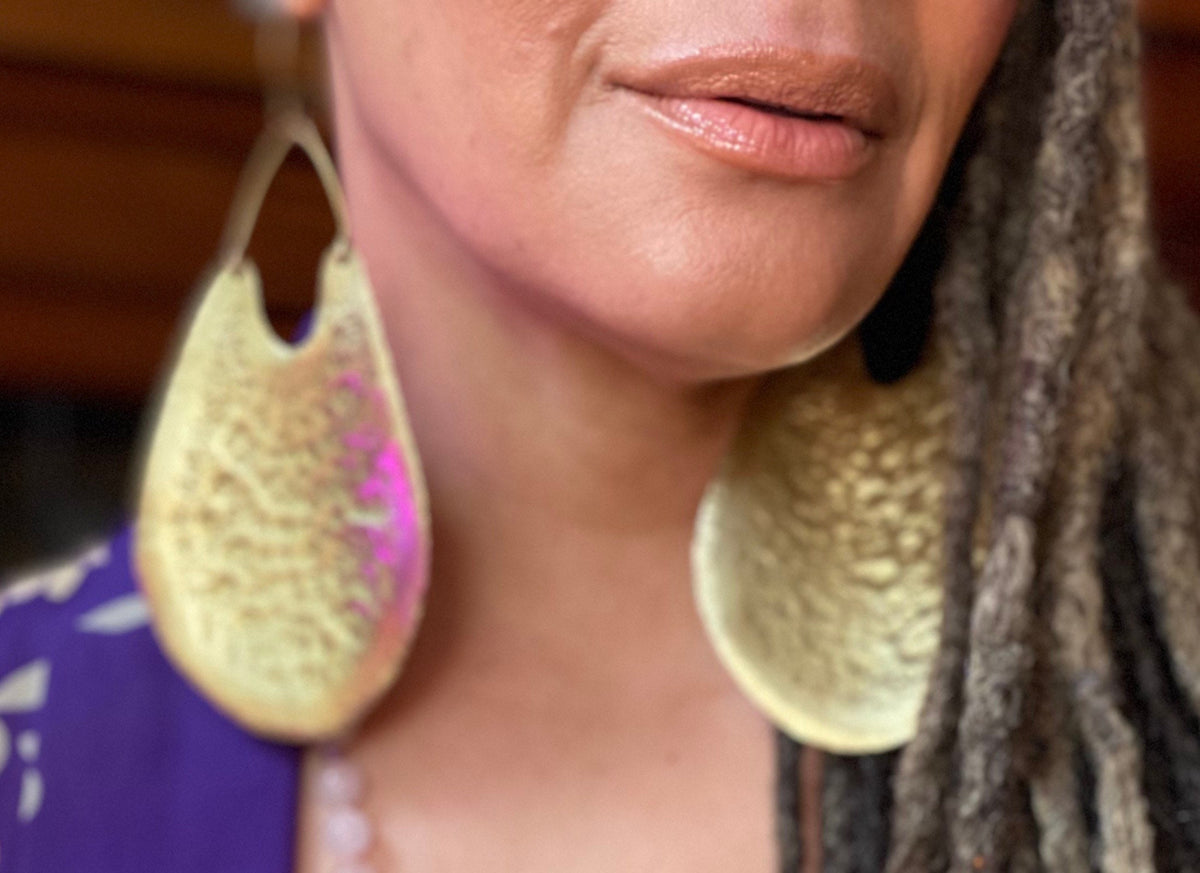 AZUA Gong Brass Statement Shield Earrings