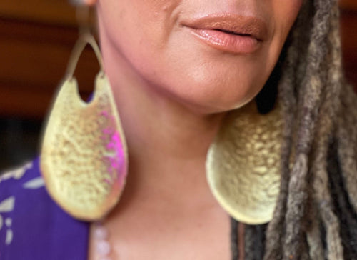 AZUA Gong Brass Statement Shield Earrings