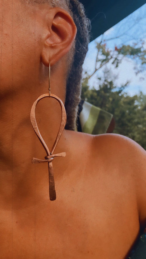 Ankh Breath Of LIFE Copper Statement Earrings