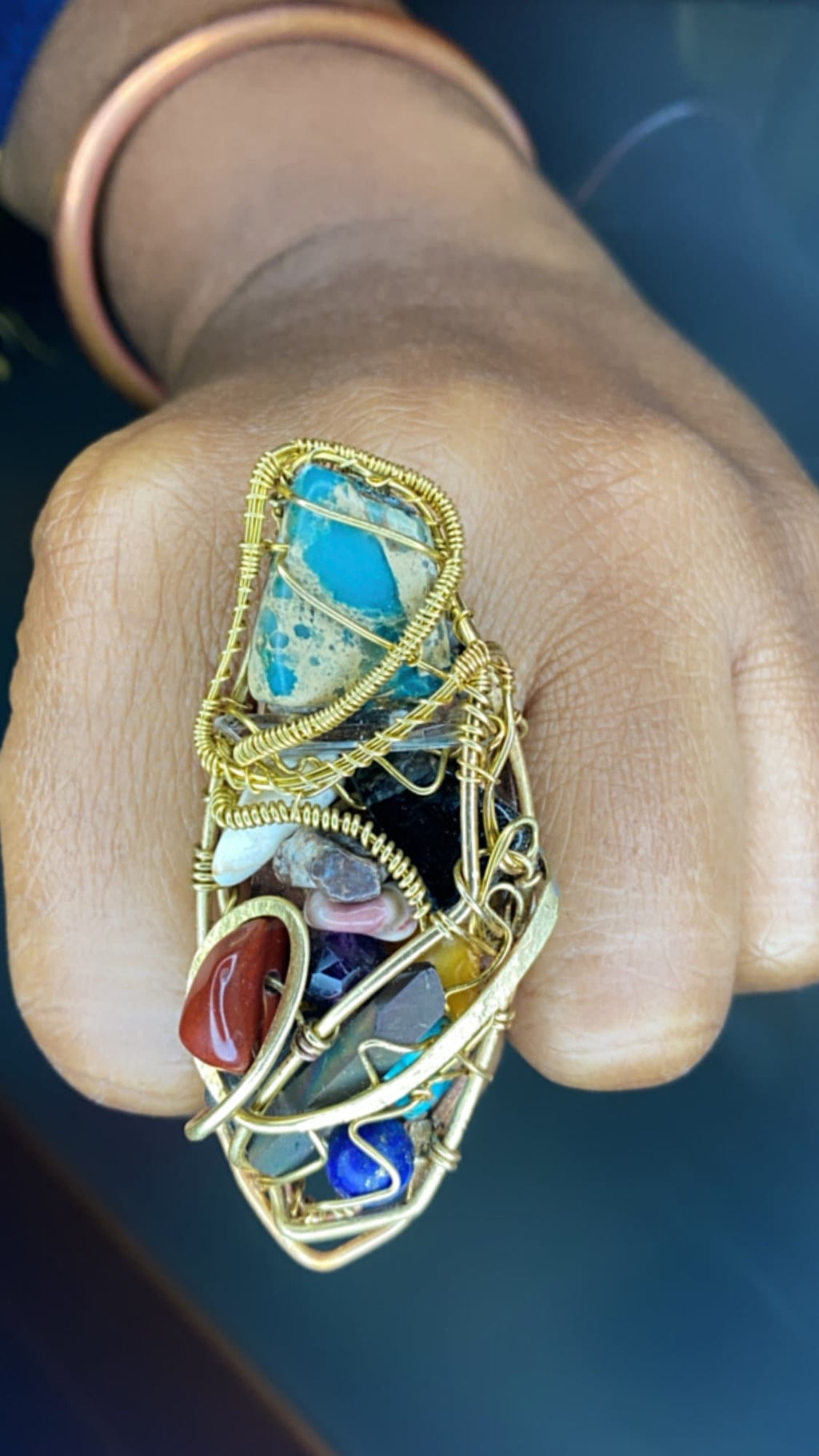 Copper Wire Wrapped Chakra Ring: Mixed Minerals