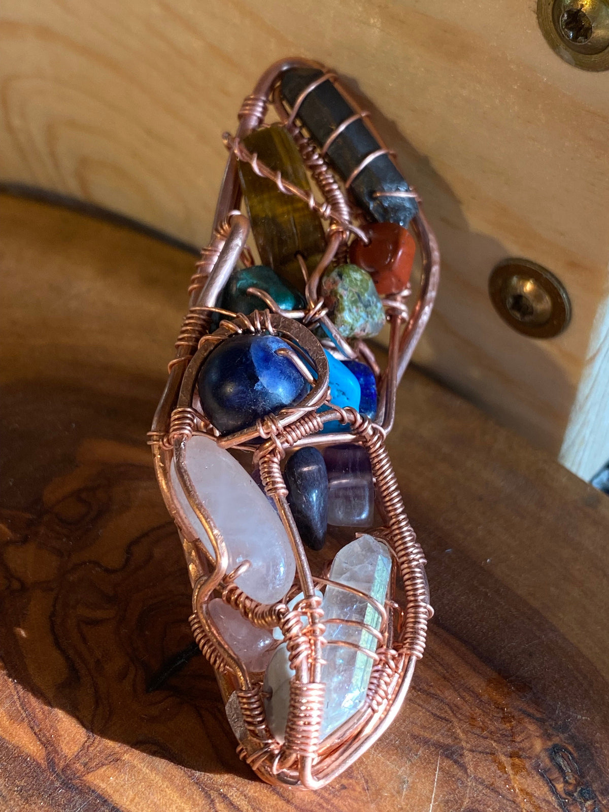 Copper Wire Wrapped Chakra Ring: Mixed Minerals