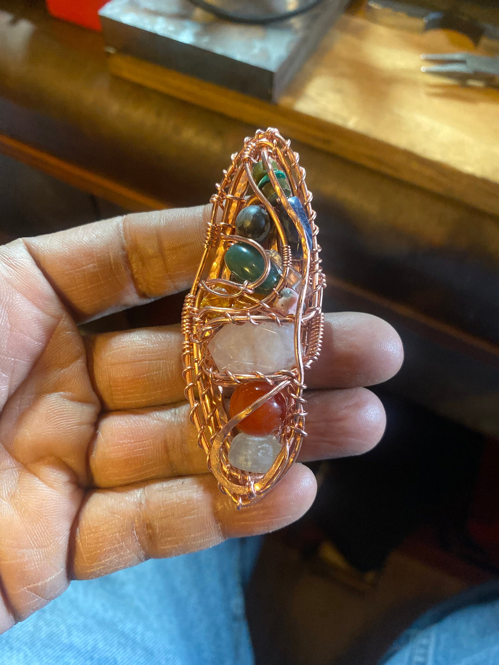 Copper Wire Wrapped Chakra Ring: Mixed Minerals