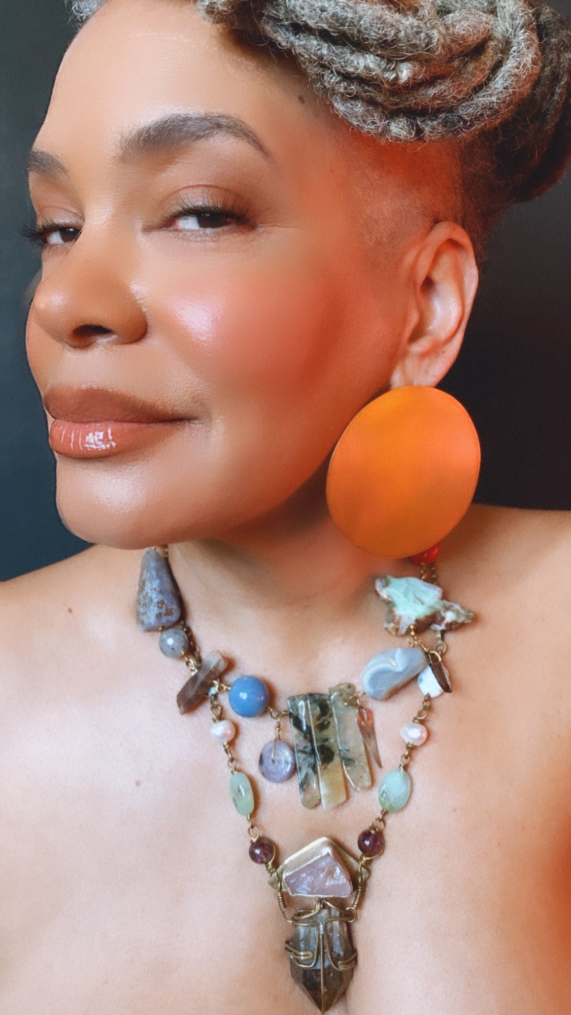 SunXMoon Brass Shield Statement Earrings