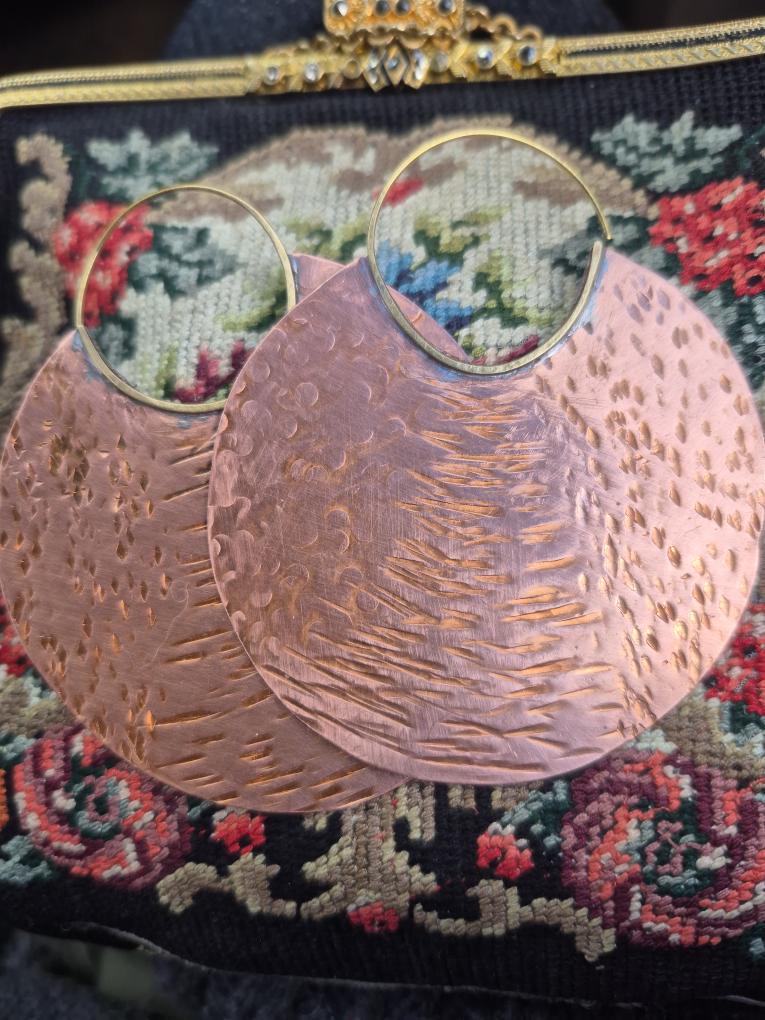 Afro Futuristic Copper Disk Statement Hoop Earrings