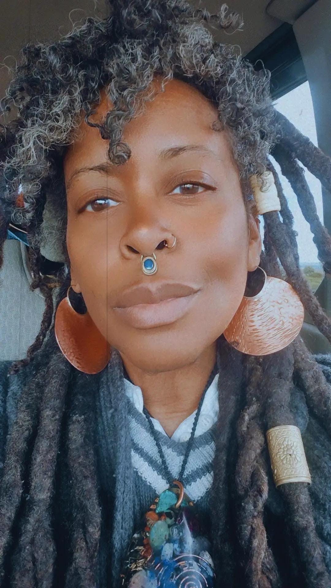 Afro Futuristic Copper Disk Statement Hoop Earrings