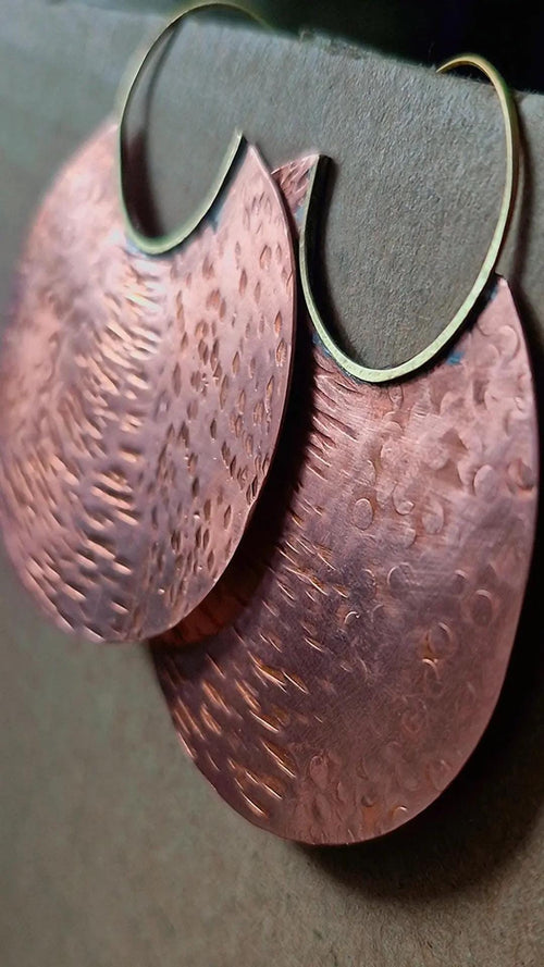 Afro Futuristic Copper Disk Statement Hoop Earrings
