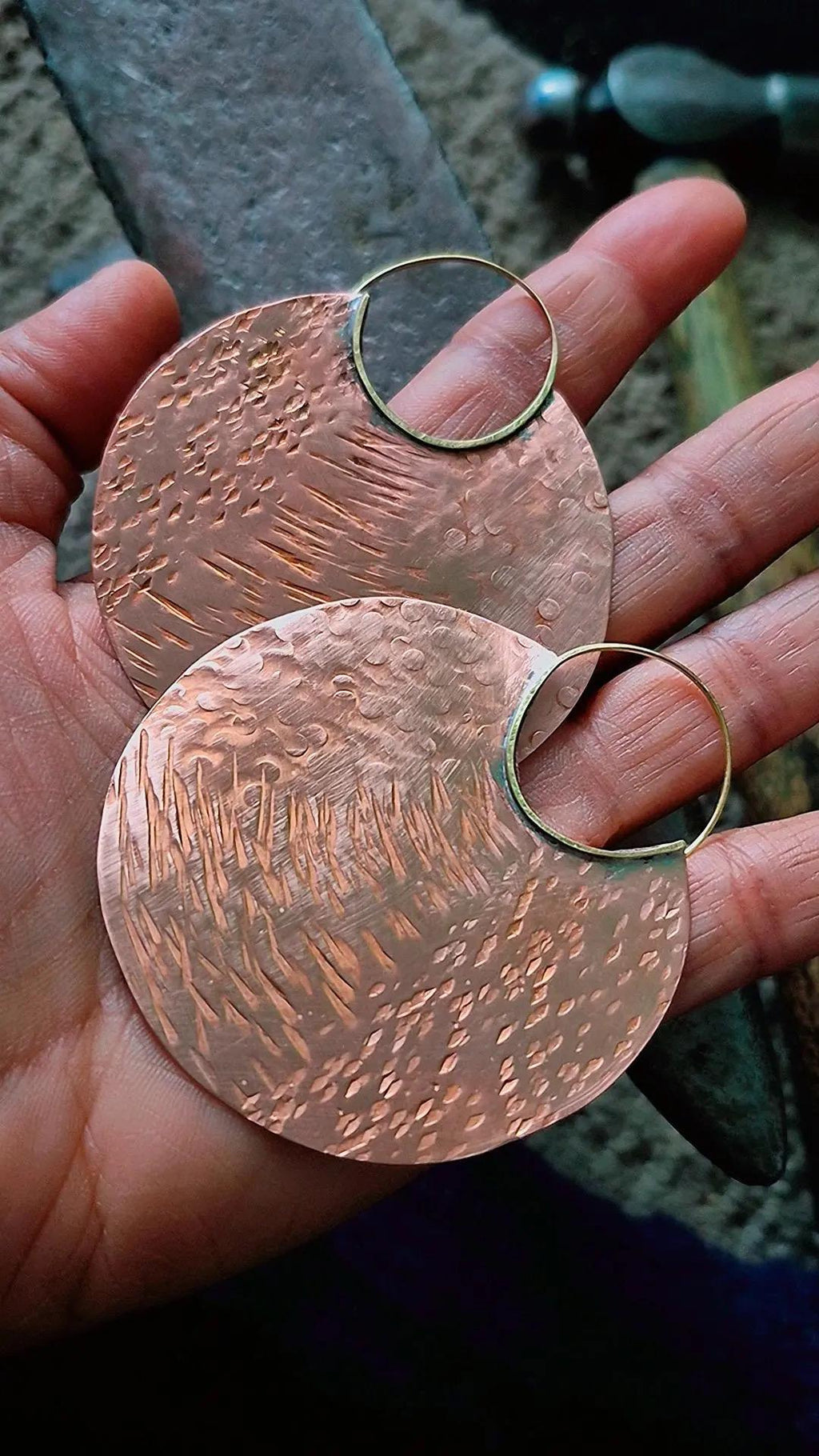 Afro Futuristic Copper Disk Statement Hoop Earrings