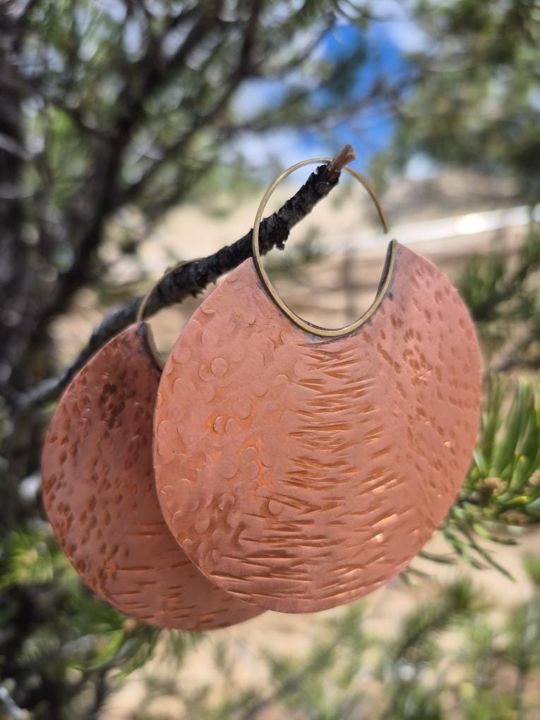 Afro Futuristic Copper Disk Statement Hoop Earrings