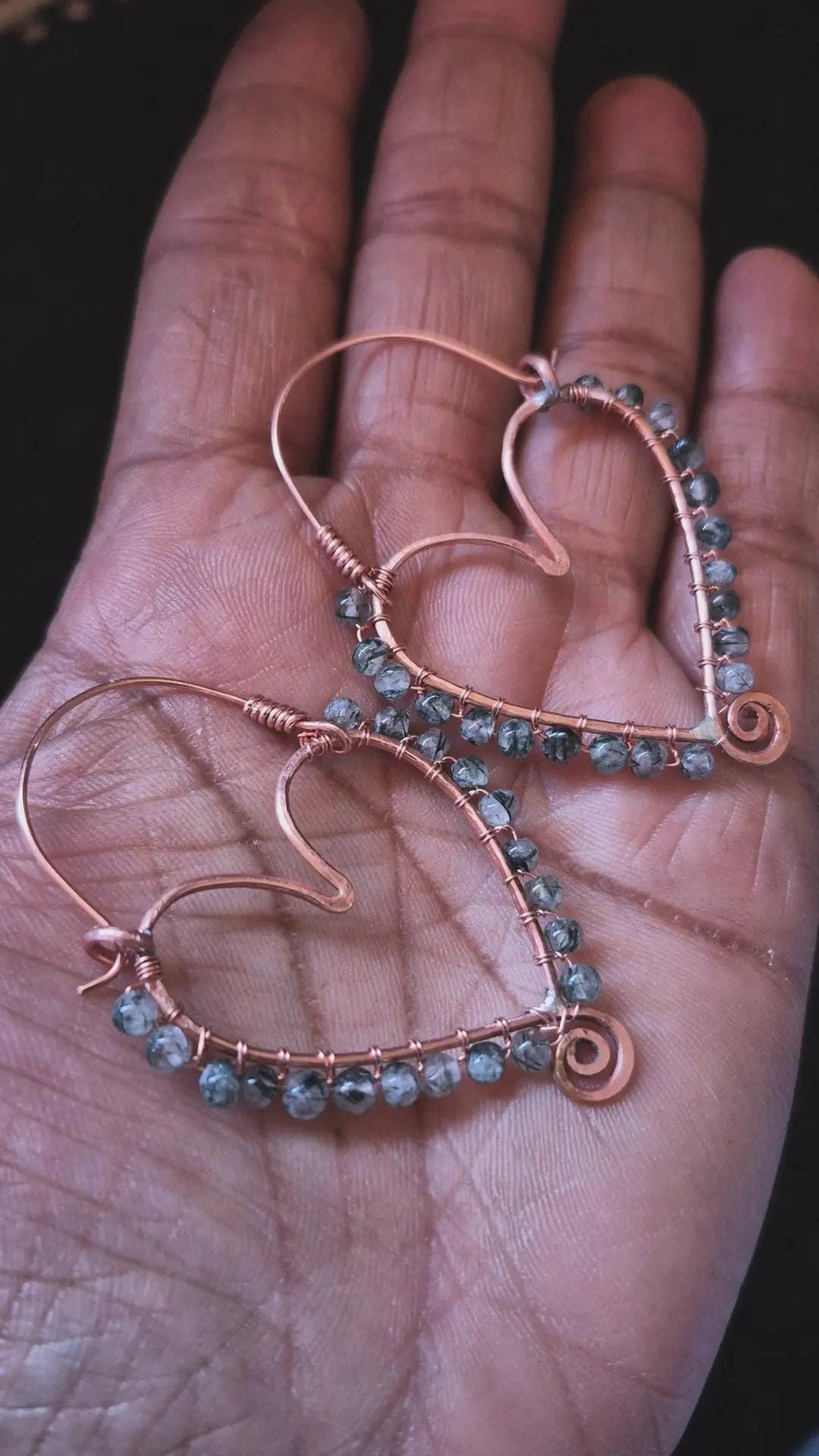 Green Adventurine Copper Heart Hoop Earrings