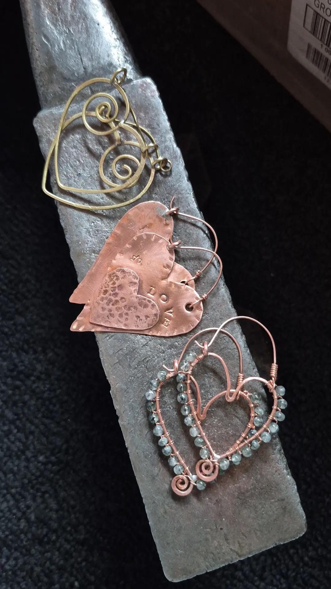 Stamped Copper Heart Hoop Earrings