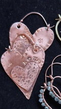 Stamped Copper Heart Hoop Earrings